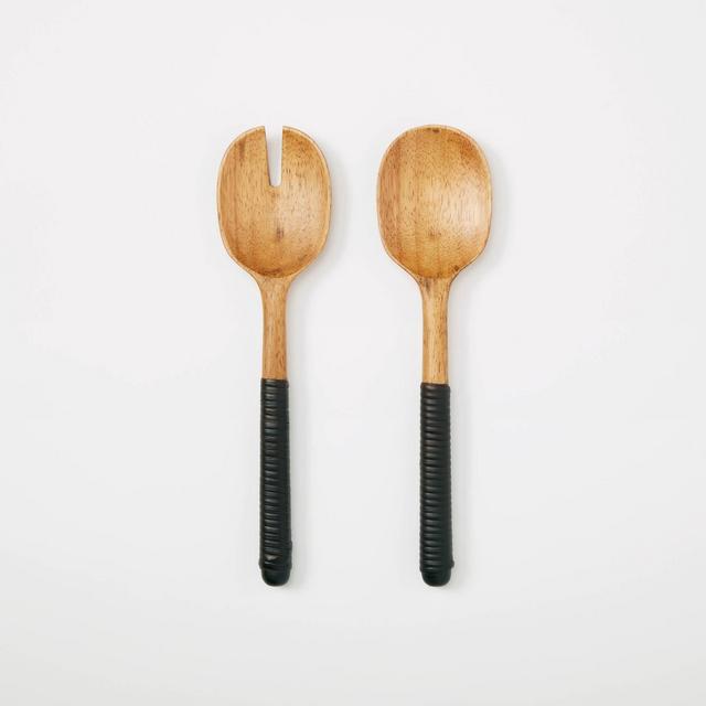 2pc Rubberwood and Rattan Serving Utensils - Threshold™ designed with Studio McGee