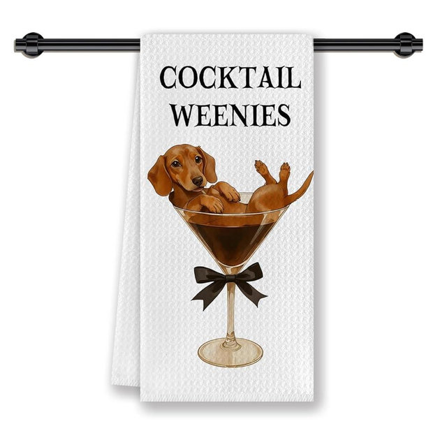 CosxHabitat Dachshund Cocktail Maitini Kitchen Dish Towels,Funny Weiner Gifts for Women Dog Cocktail Lovers,Party Bar Hand Tea Towels for Bathroom Kitchen Decor,16x24 Inches
