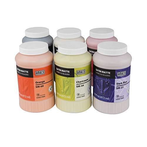 AMACO Satin Matte Glaze Classroom Pack 1, Assorted Colors, Set of 6 Pints