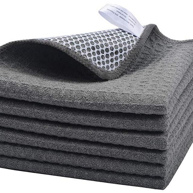 KinHwa Microfiber Dish Cloths High Absorbent Dish Rags for Washing Dishes Kitchen Wash Cloths with Poly Scour Side 6Pack 12 Inch x 12 Inch Grey