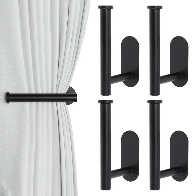 Groleca Adhesive Curtain Holdbacks - 4 Pack No Drill Tie Backs Hooks for Drapes, Damage-Free Wall Mounted Curtain Holders with Strong Adhesive (Black)
