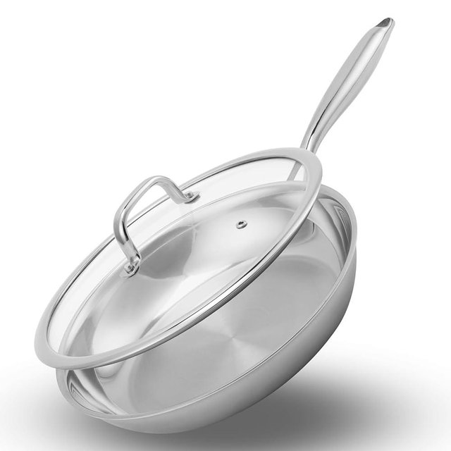 Ranbomer Stainless Steel Pan，Non-Toxic PFAS, PFOA & PTFE Free, Compatible With All Cooktops & Induction Safe, Oven Safe Pan for Searing & Sautéing, Long Lasting Cookware. (12 Inch)
