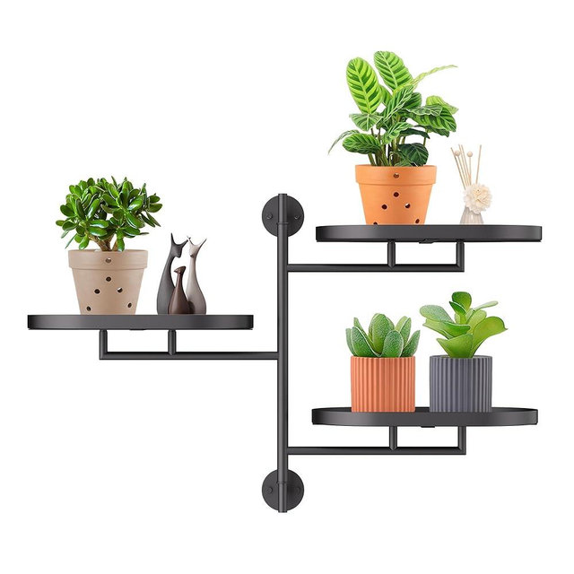 YFFSRJDJ Rotating Window Plant Shelves for Multiple Plants Indoors,3-tier Metal Corner black Plant Stand Holder Floating Plant Shelf for Wall，Windows Sill Gifts for Plant Lovers to Enhance Home Decor