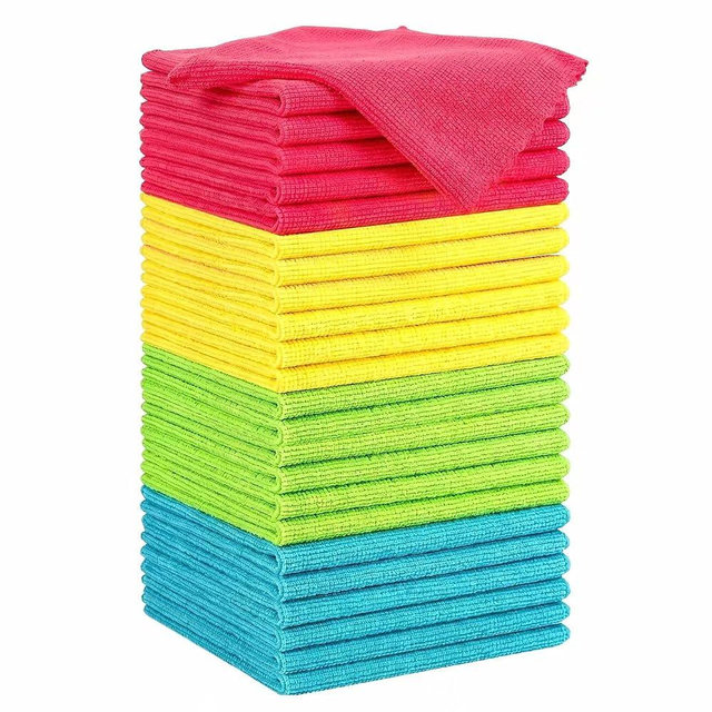 Puomue Microfiber Cleaning Cloth, 24 Pack Highly Absorbent Cleaning Rags, 4 Color Mix, Reusable, Soft and Lint Free Cleaning Supplies for Window, Household and Kitchen, 12 Inch X 10.6 Inch