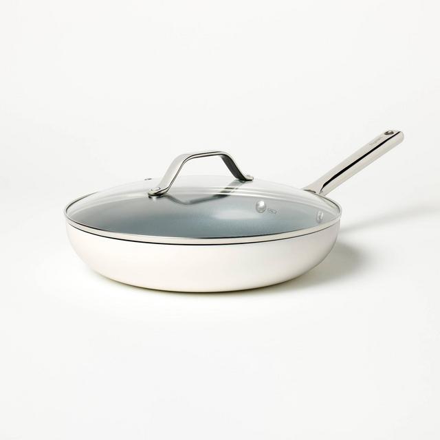 12" Nonstick Ceramic Coated Aluminum Frypan with Cover Cream - Figmint™