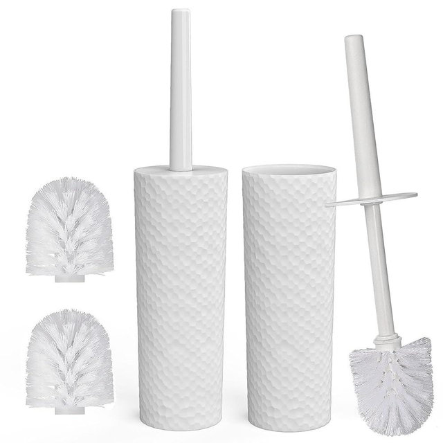 Topsky Toilet Brush,2 Pack Compact Toilet Brush & Holder Set,Plastic Round Barrel Loo Brush with 2 Replacement Toilet Brush Head,Durable for Bathroom Toilet,White