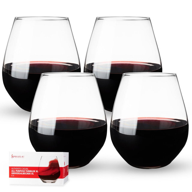 Spiegelau Authentis Wine Glasses Set of 4 - Made of Crystal, Modern Stemless, Dishwasher Safe, Stemless Wine Glass Gift Set, 22 oz, Clear
