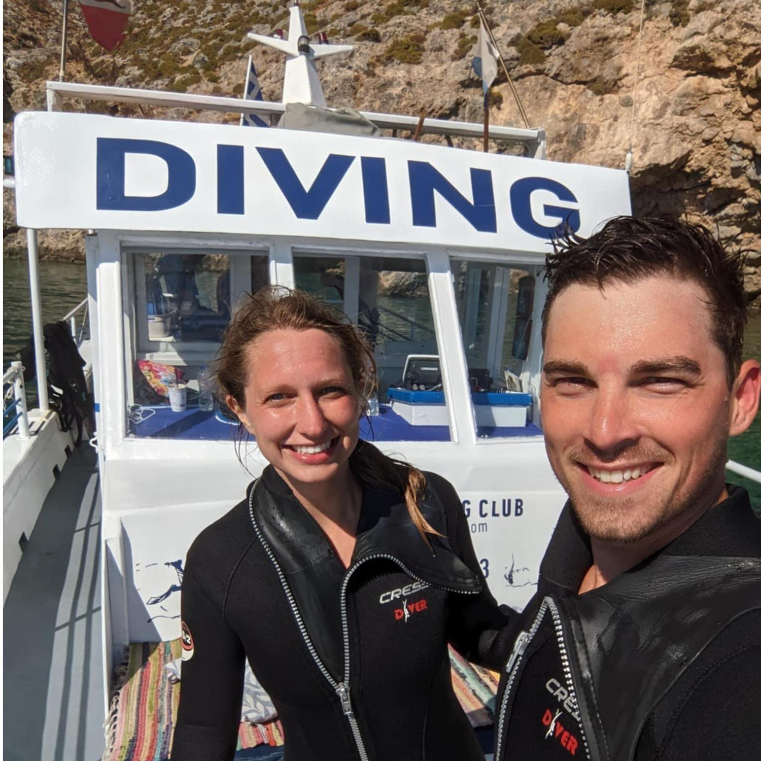 Trying diving for the first time together in Greece.