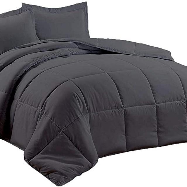 California Bedding All-Season Luxury Egyptian Cotton Full 88x88 Size Down Alternative Quilted Comforter Set, 500 GSM Microfiber Fill - Machine Washable, Dark Grey Solid