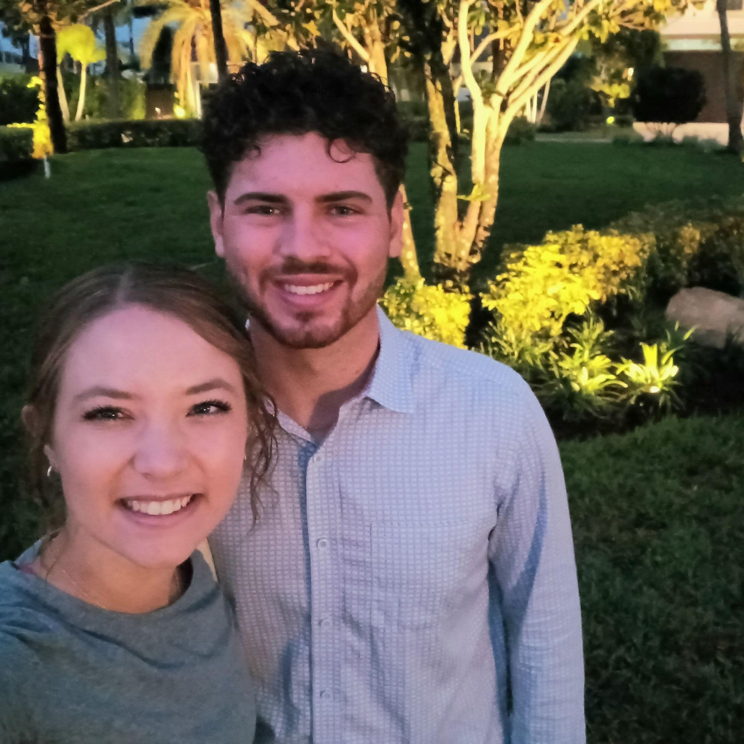Tristan showed Kaylee one of the landscape installs he had just done!