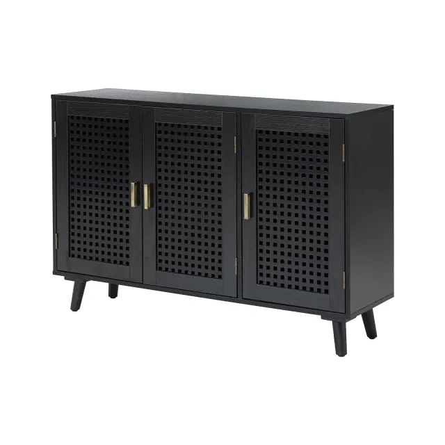 Alexis 3-Door Accent Cabinet with Lattice Doors Storage Sideboard| HULALA HOME-ESPRESSO