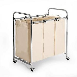 Seville Classics 3-Bag Heavy Duty Laundry Sorter Hamper Cart in Chrome