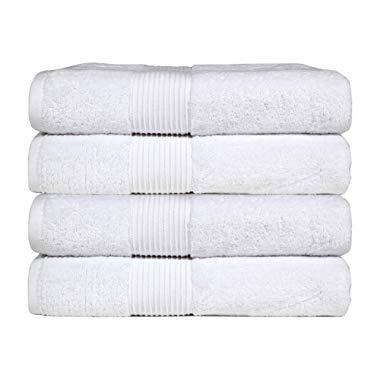 Bliss Luxury Combed Cotton Bath Towel - 34" x 56" Extra Large Premium Quality Bath Sheet - 650 GSM - Soft, Absorbent (White, 4 Pack)