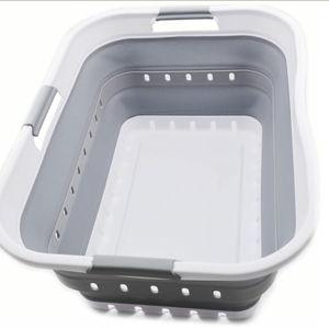 SAMMART 42L (11 gallon) Collapsible Plastic Laundry Basket - Foldable Pop Up Storage Container/Organizer - Space Saving Hamper/Basket (1, White/Grey)