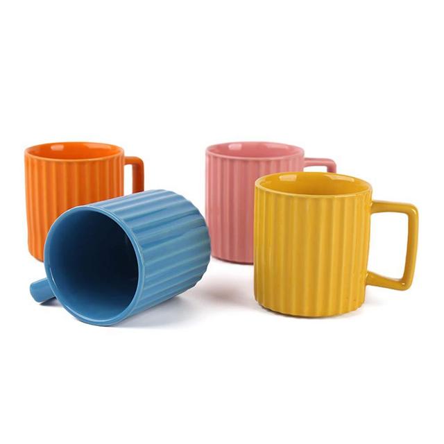 Mug Set，NEWANOVI Porcelain Fluted Mug Set, Mug Cup for Coffee, Tea, Cocoa and Mulled Drinks - Set of 4, Hot Assorted Colors, 12.8oz