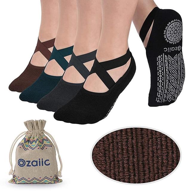 Ozaiic Yoga Socks for Women Non-Slip Grips & Straps, Ideal for Pilates, Pure Barre, Ballet, Dance, Barefoot Workout