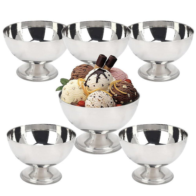 UROSER 6PCS Stainless Steel Ice Cream Bowl, Reusable Salad Cup Dessert Bowl, Metal Pudding Cups Salad Dessert Holder Snack Fruit Candy Container for DIY Ice Cream Parfait Banana Pudding