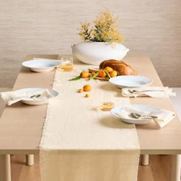 European Linen Fringe Table Runner in Natural