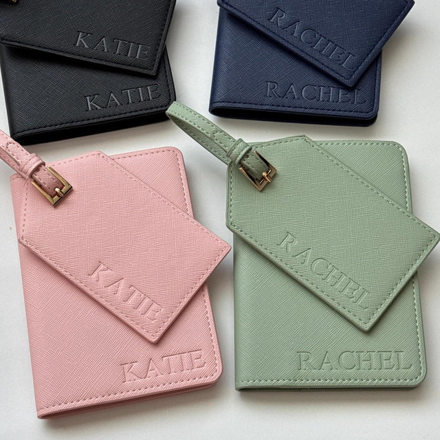 Personalized Passport Cover & Luggage Tag Blind-Debossed Travel Gift | Wedding Favor Saffiano PU Leather