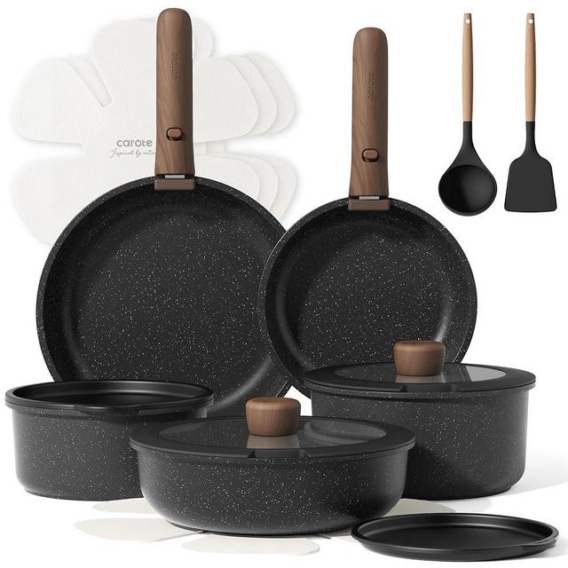 CAROTE 17pcs Pots and Pans Non Stick, Cookware Sets Detachable Handle, Induction Kitchen Pots and Pans,NonStick Cooking Set, Oven/Dishwasher/Fridge Safe, Space Saving