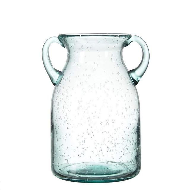 sunkey Flower Vase Glass Elegant Double Ear Decorative Handmade Air Bubbles Bluish Color Glass Vase for Centerpiece Home Decor (Medium)