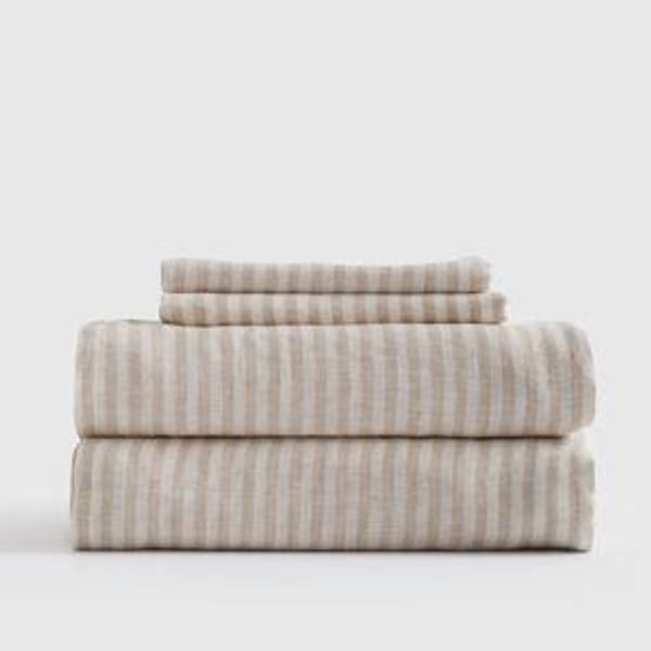 King Linen Sheets In Natural/White Stripe | Quince