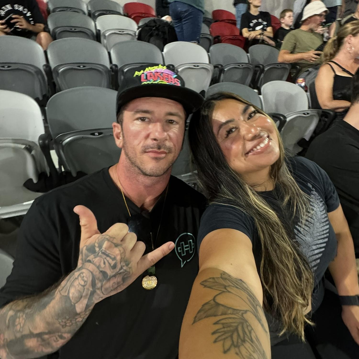 Us watching the All Blacks vs Fiji rugby game at Snapdragon Stadium!