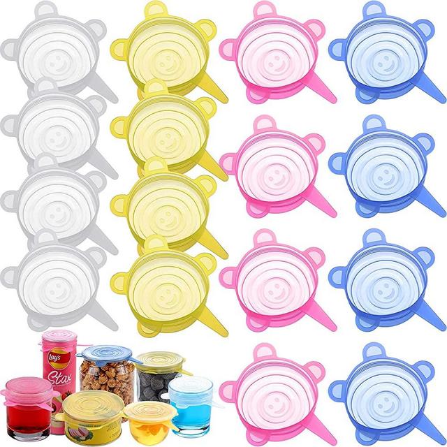 16 Pieces 2.6 Inch Silicone Stretch Lids Reusable Expandable Durable Silicone Lids for Regular Cups, Mugs, Soda, Canned Pet Food, Canning