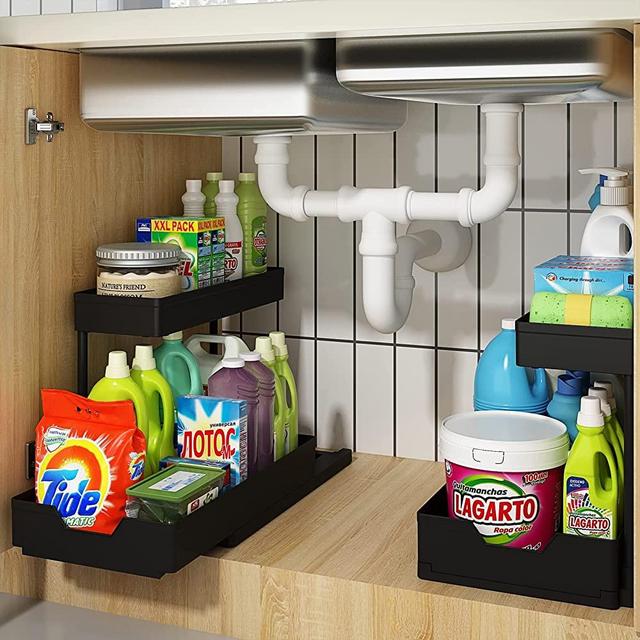  REALINN Under Sink Organizer, Height Adjustable Kitchen  Organizers and Storage, 2 Tier Pull Out Sliding Cabinet Organizer,  Multi-Use for Kitchen Bathroom Cabinet : Home & Kitchen