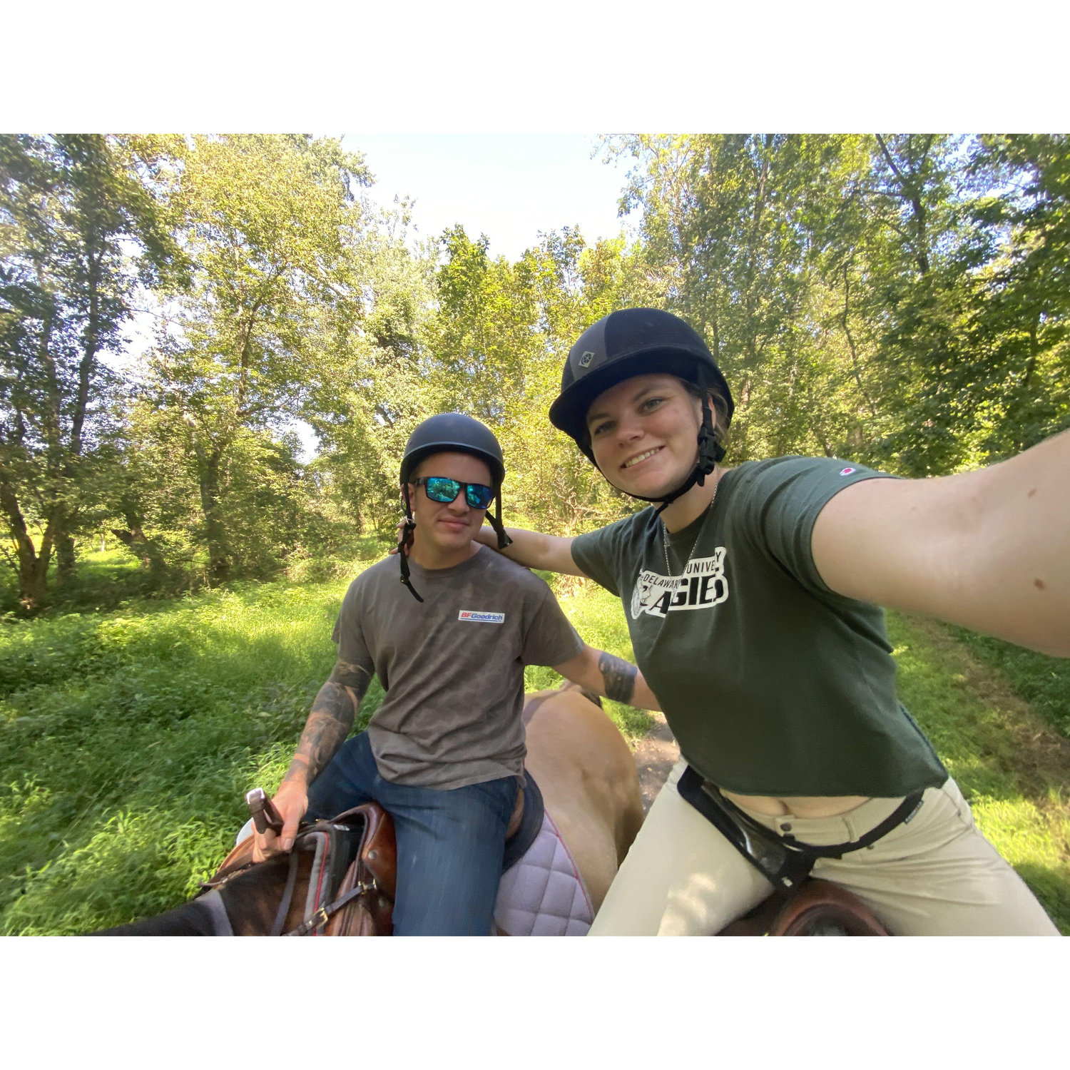 Got him to ride an actual horse instead of an iron horse!