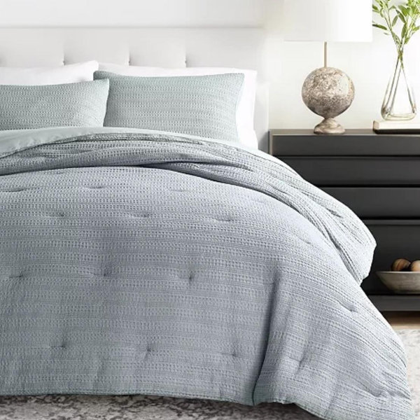 Waffle Textured 2-Piece Comforter Set, light blue Queen