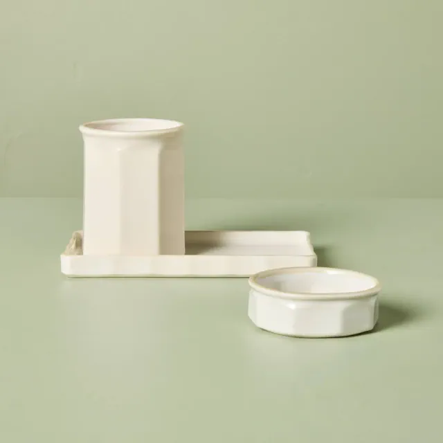 3pc Ceramic Desk Organizer Set Cream - Hearth & Hand™ with Magnolia