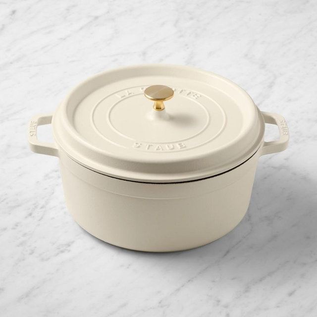 Staub Enameled Cast Iron Round Dutch Oven, 5 1/2-Qt., French Creme