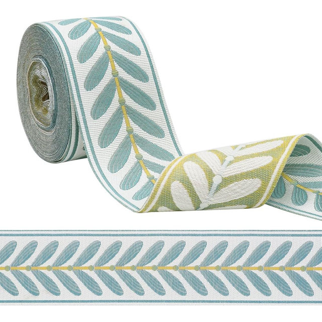 yuuzue 10.9 Yards Jacquard Ribbon Fabric Trim 2.4 Inch Leaf Pattern Jacquard Woven Embroidery Decorative Ribbon for DIY Sewing Crafts Handmade Bag Belt Clothing Decoration Curtain Trim Home Decor