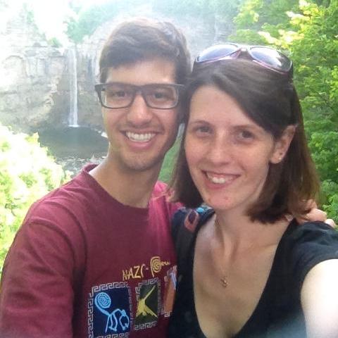 In front of Taughannock Falls, one of our favorite places in Ithaca