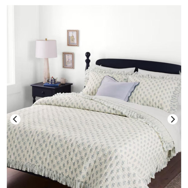 Celestia Ruffle Organic-Cotton Quilt - Blue Bouquet