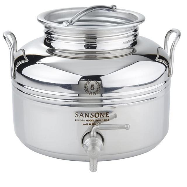 Sansone Stainless Steel Water Dispenser Container with Spigot, 1.32 gallon, 5 Liter, Silver