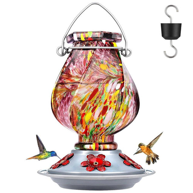 BOLITE Hummingbird Feeder, Hand Blown Glass Hummingbird Feeders for Outdoors Hanging, with Ant Moat and 5 Feeding Ports, 22 Ounces, Purple, Birthday Gifts for Women Men, Gifts for Mom Dad