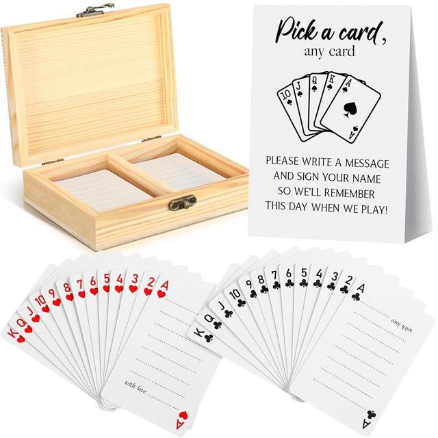 AceOrbit 57 Pack Wedding Guest Book Playing Cards Set with Storage Box Alternative Blank Playing Cards Signing Book Guestbook Guest Card Deck for Wedding Bridal Shower Party Games Decor Gifts