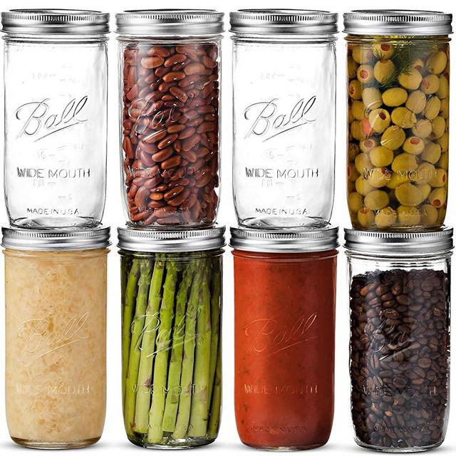 Ball Wide Mouth Mason Jars 24 oz [8 Pack] With Airtight lids and Bands - For Canning, Fermenting, Pickling, Freezing - Glass Jars, Microwave & Dishwasher Safe. + SEWANTA Jar Opener