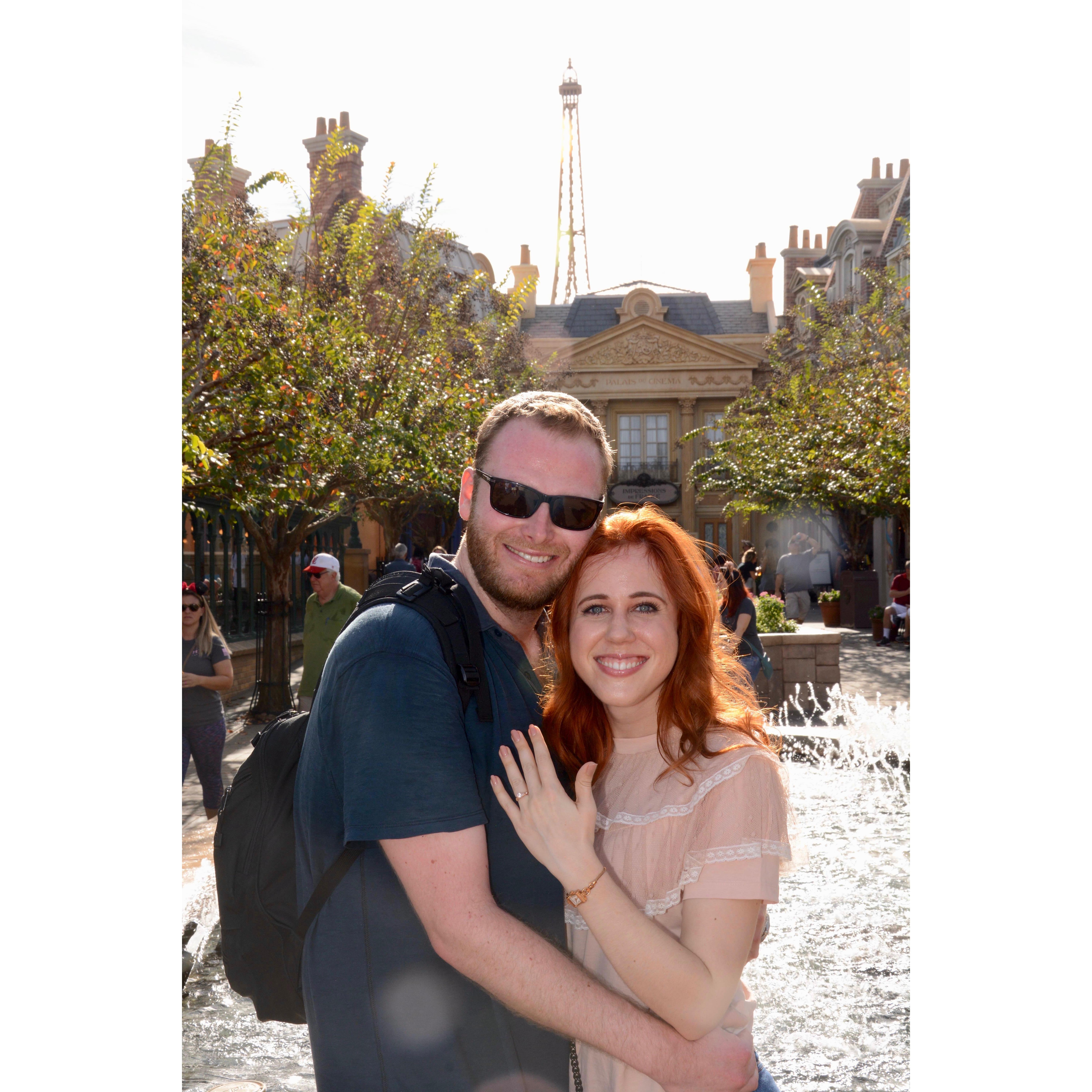Right after we became engaged! Shawn proposed in front of the French fountain at Epcot, Disney World, on November 6, 2018.