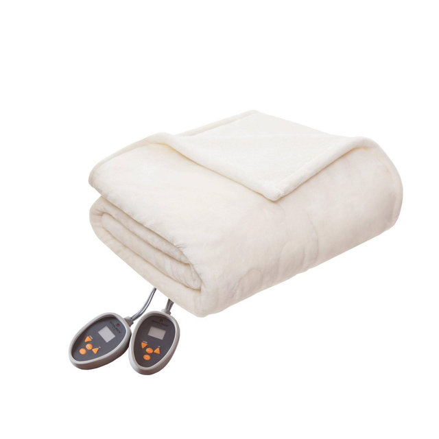 King Electric Plush to Berber Bed Blanket Ivory