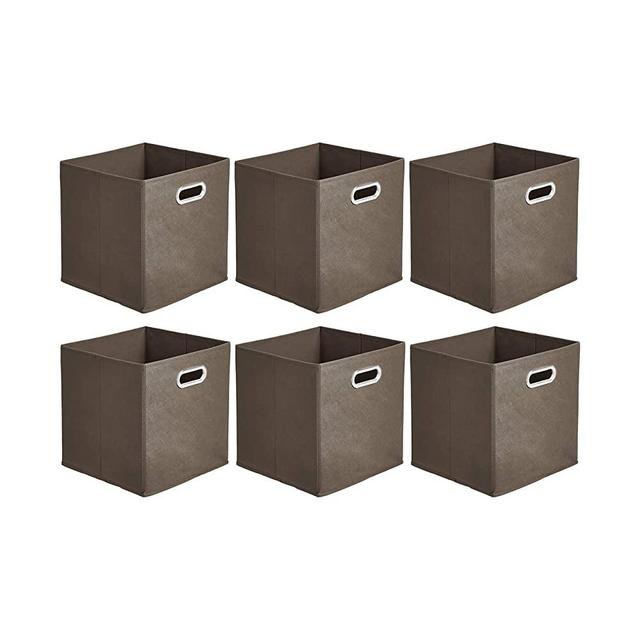 Amazon Basics Collapsible Fabric Storage Cubes with Oval Grommets - 6-Pack, Taupe