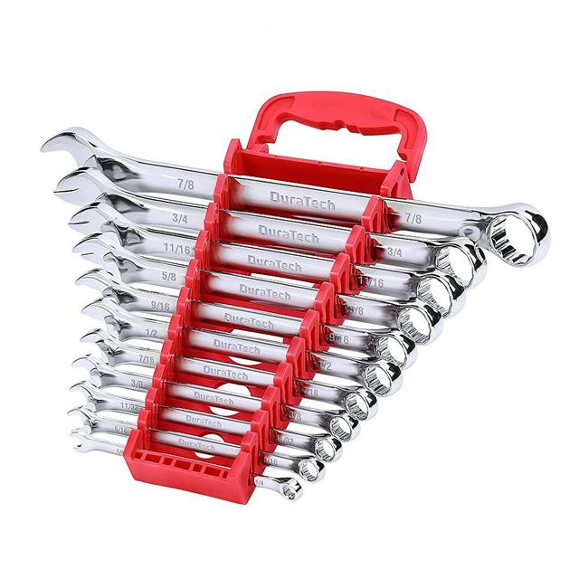 DURATECH Combination Wrench Set, SAE, 11-Piece, 1/4'' to 7/8'', 12-Point, Chrome Vanadium Steel, with Plastic Tray