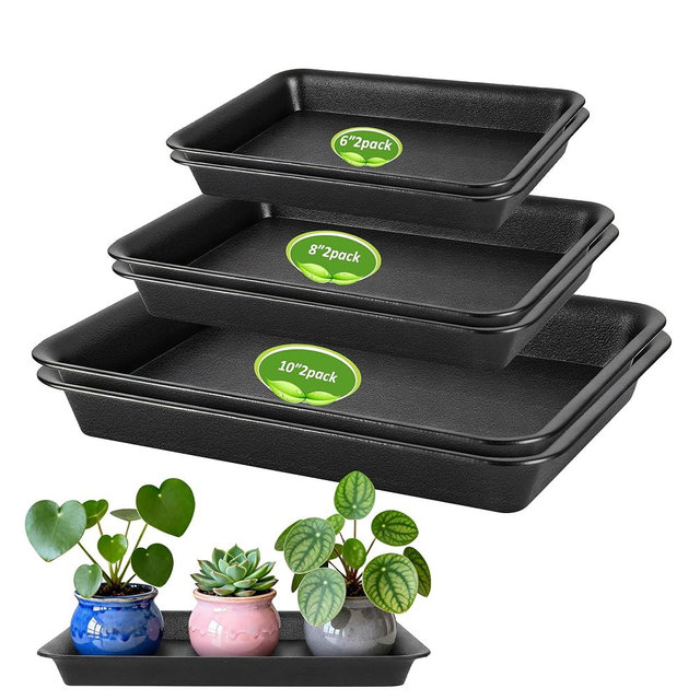 PeoMev 6PCS Plant Saucers for Indoors - 6 8 10 Inch Plastic Plant Trays for Pots Rectangle Plant Plates to Catch Water