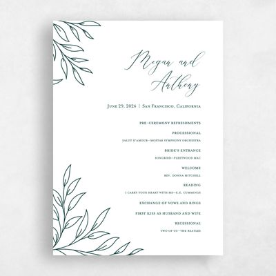 Dark Emerald, Green Wedding Program - Delana