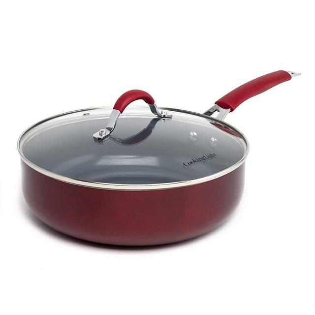 Cooking Light Allure Non-Stick Ceramic Cookware No-Warp, Deep Cooker, Multipurpose Use, Silicone Stay Cool Handle, Easy Clean, 4 Quart, Red