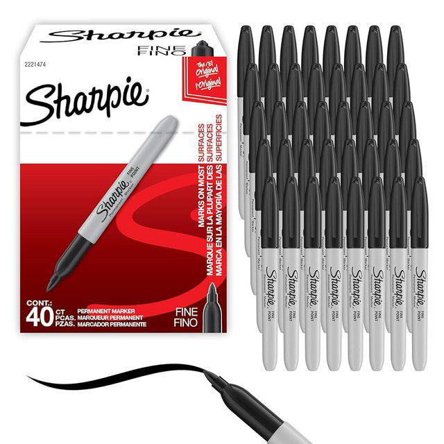 Sharpie Permanent Markers, Fine Tip, Black, 40 Count - Office Supplies, Quick Drying, Fade Resistant, For Wood, Plastic, Paper, Metal, And More