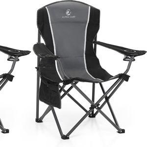 ALPHA CAMP Oversized Camping Folding Chair - Heavy Duty Steel Frame Support 350 LBS, Collapsible Padded Arm With Cup Holder, Quad Lumbar Back, Portable for Outdoor/Indoor