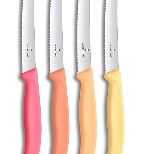 Victorinox Swiss Classic, Tomato-Bread Knife Set, 4-pieces, sharp blade, serrated edge, 4.3 Inch, stainless steel, Blush, Orange, Peach, Yellow